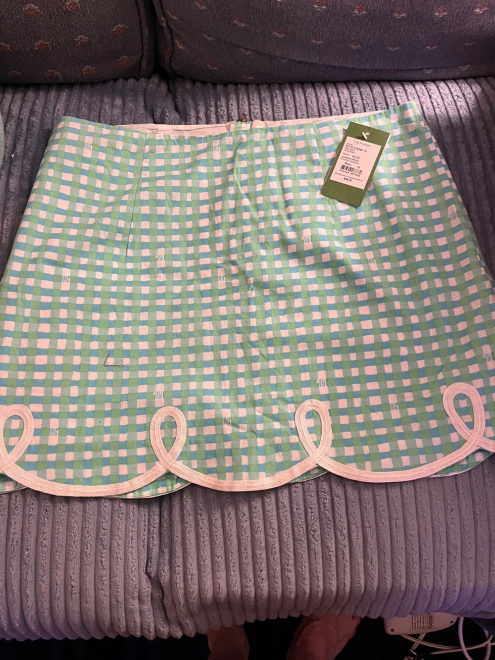 Lilly Pulitzer Mint and White Gingham Scalloped Loop-Trim Mini Skirt